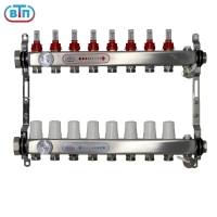 Коллекторная группа 8 контуров гайки слева, БМ термометры А40.Ртн.08.НГ/ВР.БТ ВТП