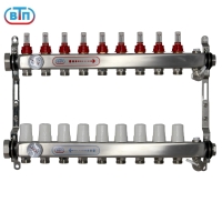 Коллекторная группа 9 контуров гайки слева, БМ термометры А40.Ртн.09.НГ/ВР.БТ ВТП