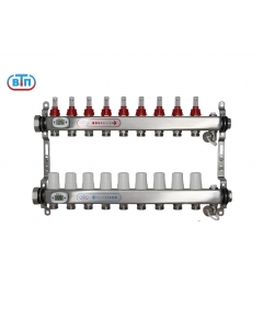 Коллекторная группа 9 контуров гайки слева, электронные термометры А40.Ртн.09.НГ/ВР.ЭТ ВТП