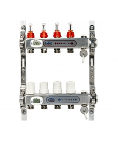 Коллекторная группа 4 выхода электронный термометр с расходомерами и воздухоотводчиками нержавейка