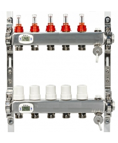 Коллекторная группа 5 выхода электронный термометр с расходомерами и воздухоотводчиками нержавейка