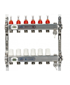 Коллекторная группа 6 выхода электронный термометр с расходомерами и воздухоотводчиками нержавейка