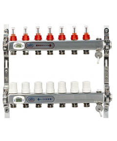 Коллекторная группа 7 выхода электронный термометр с расходомерами и воздухоотводчиками нержавейка