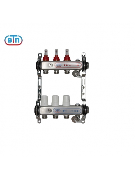 Коллекторная группа ВТП 3 выхода, нержавеющая сталь, с расходомерами tn, без термометров заглушка