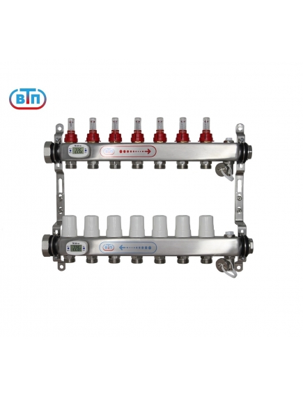 Коллекторная группа 7 контуров гайки слева, электронные термометры А40.Ртн.07.НГ/ВР.ЭТ ВТП