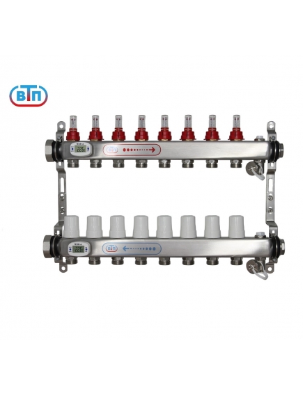 Коллекторная группа 8 контуров гайки слева, электронные термометры А40.Ртн.08.НГ/ВР.ЭТ ВТП