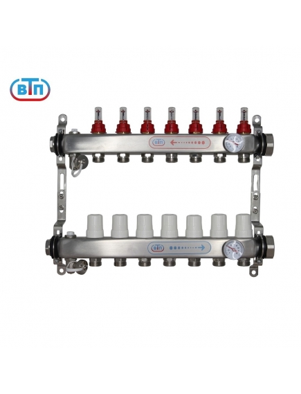 Коллекторная группа 7 контуров гайки справа, БМ термометры А40.Ртн.07.ВР/НГ.БТ ВТП