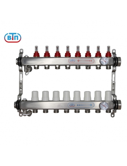 Коллекторная группа 8 контуров гайки справа, БМ термометры А40.Ртн.08.ВР/НГ.БТ ВТП