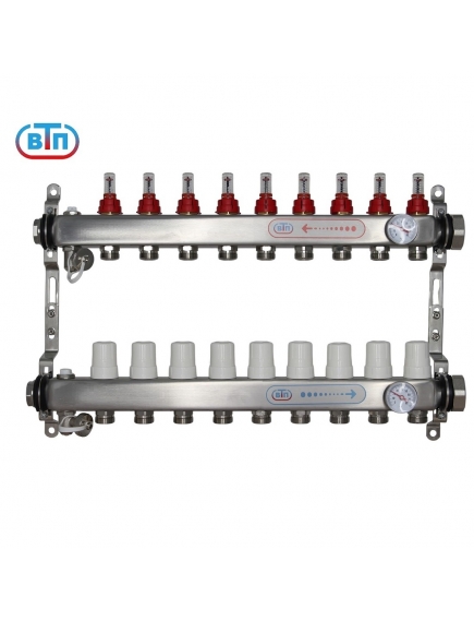 Коллекторная группа 9 контуров гайки справа, БМ термометры А40.Ртн.09.ВР/НГ.БТ ВТП
