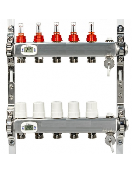 Коллекторная группа 5 выхода электронный термометр с расходомерами и воздухоотводчиками нержавейка