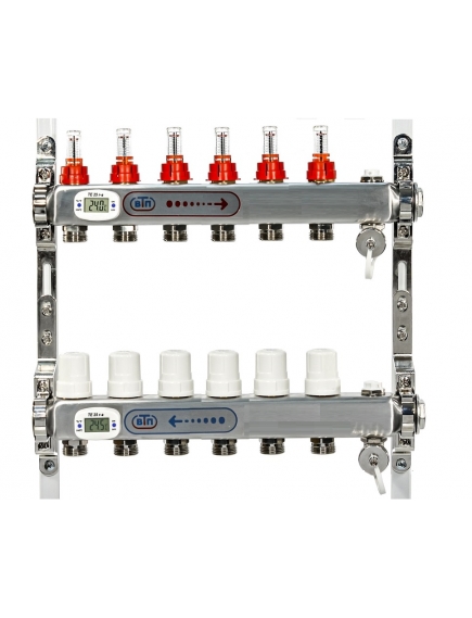 Коллекторная группа 6 выхода электронный термометр с расходомерами и воздухоотводчиками нержавейка