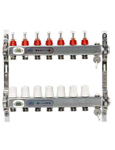 Коллекторная группа 7 выхода электронный термометр с расходомерами и воздухоотводчиками нержавейка