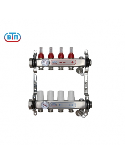 Коллекторная группа 4 контура гайки слева, БМ термометры А40.Ртн.04.НГ/ВР.БТ ВТП