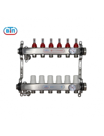 Коллекторная группа 6 контуров гайки справа, БМ термометры А40.Ртн.06.ВР/НГ.БТ ВТП
