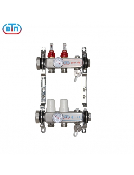 Коллекторная группа 2 контура гайки слева, БМ термометры А40.Ртн.02.НГ/ВР.БТ ВТП