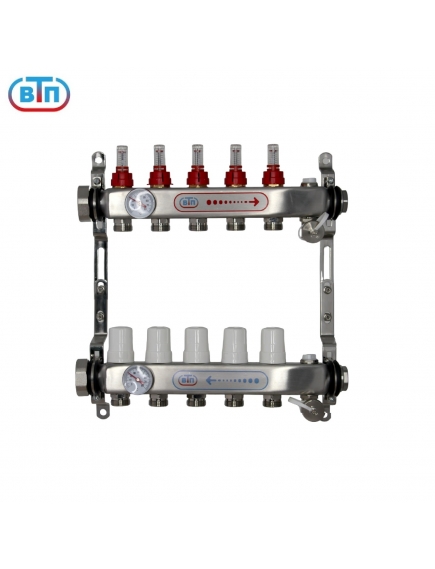 Коллекторная группа 5 контуров гайки слева, БМ термометры А40.Ртн.05.НГ/ВР.БТ ВТП