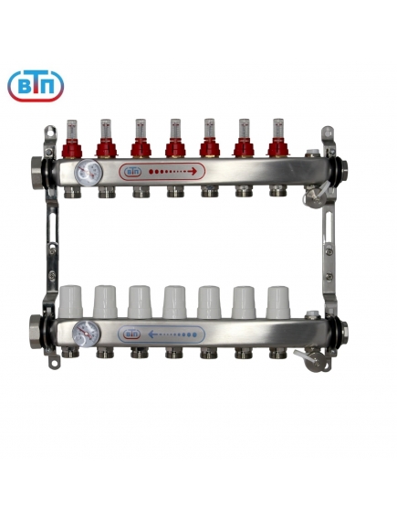 Коллекторная группа 7 контуров гайки слева, БМ термометры А40.Ртн.07.НГ/ВР.БТ ВТП