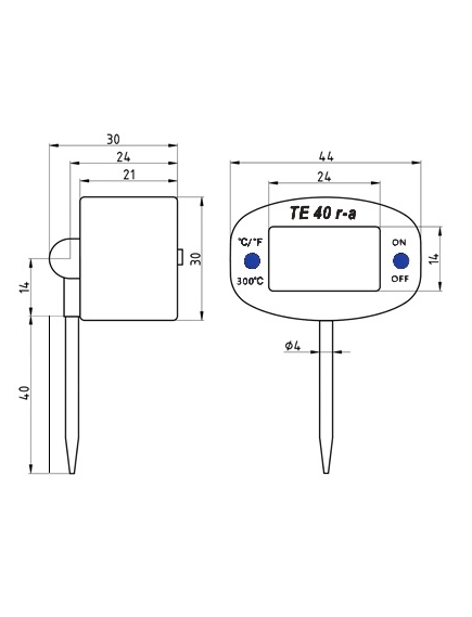 Габаритные размеры Термометр электронный аксиально-радиальный для коллекторный