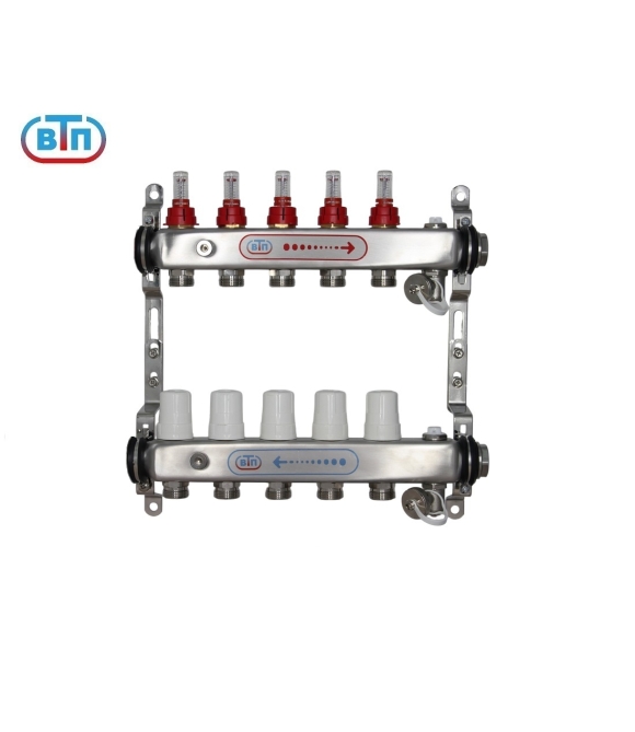 Коллекторная группа ВТП 5 выхода, нержавеющая сталь, с расходомерами tn, без термометров заглушка