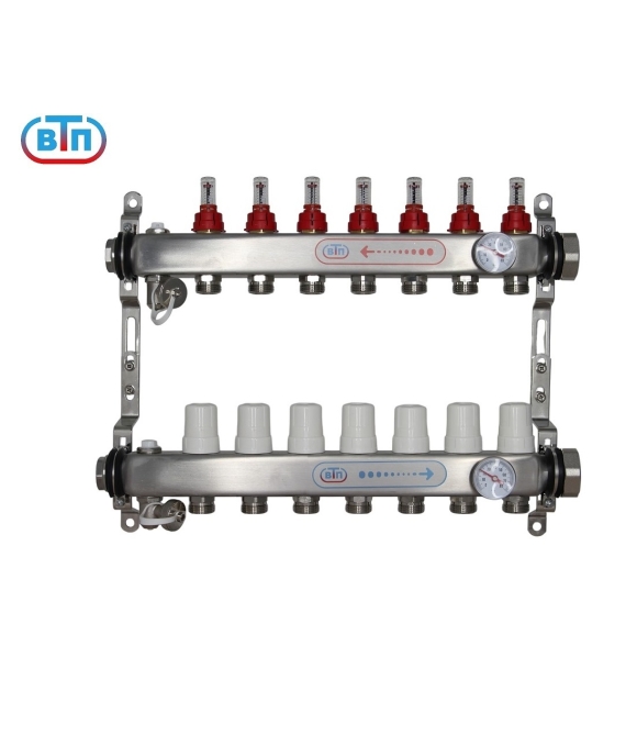 Коллекторная группа 7 контуров гайки справа, БМ термометры А40.Ртн.07.ВР/НГ.БТ ВТП