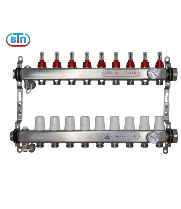 Коллекторная группа 9 контуров гайки справа, БМ термометры А40.Ртн.09.ВР/НГ.БТ ВТП