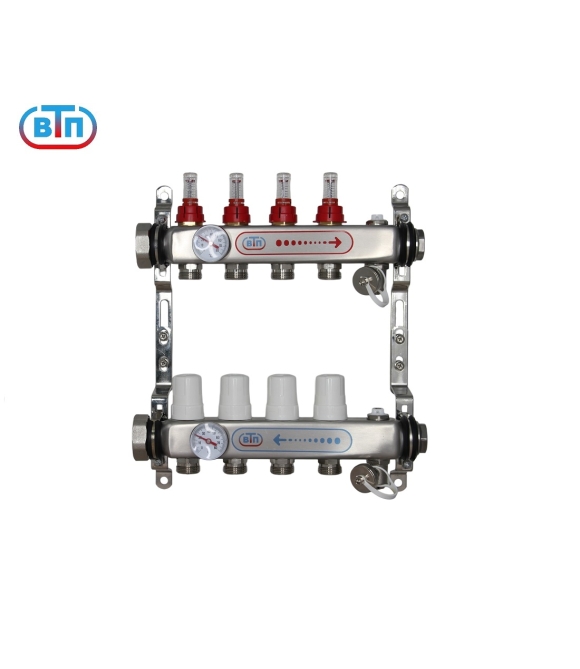 Коллекторная группа 4 контура гайки слева, БМ термометры А40.Ртн.04.НГ/ВР.БТ ВТП