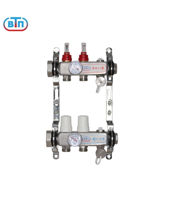 Коллекторная группа 2 контура гайки слева, БМ термометры А40.Ртн.02.НГ/ВР.БТ ВТП